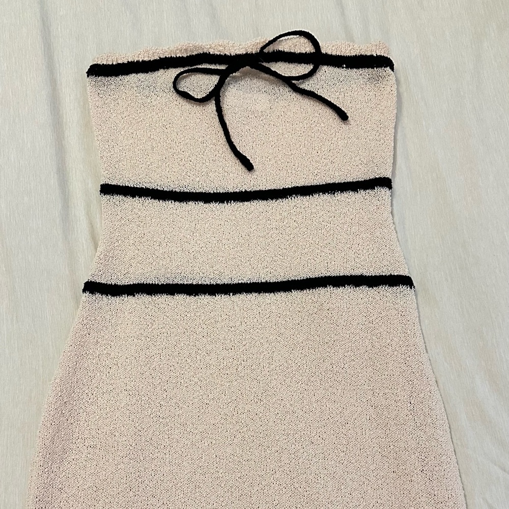 Meshki Strapless Dress in Cream and Black